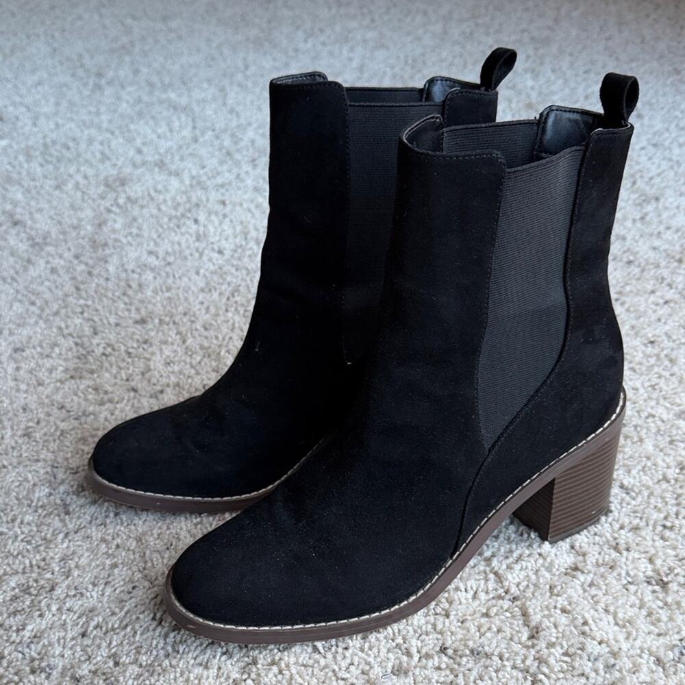 LOFT Faux Suede Black Ankle Heeled Booties Size 10